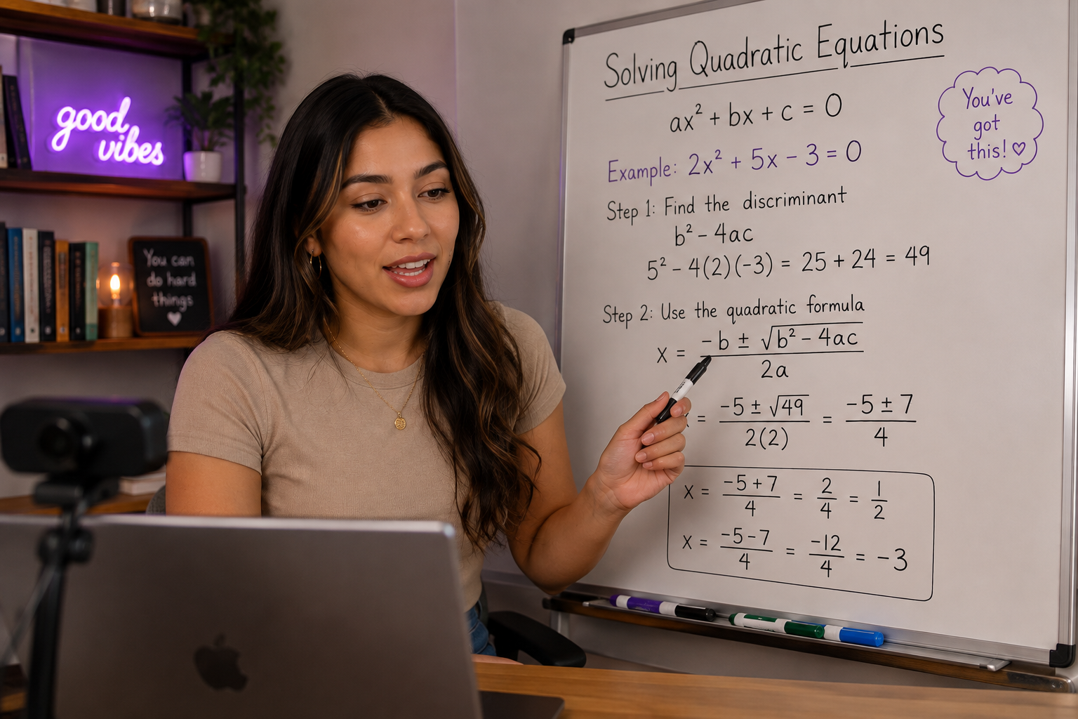 Tutor teaching mathematics during a live online session